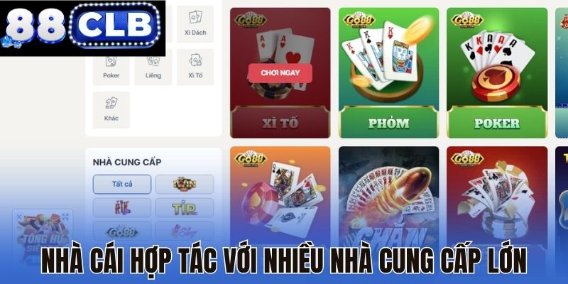 Nhà cái hợp tác với nhiều nhà cung cấp lớn Nhà cái hợp tác với nhiều nhà cung cấp lớn
